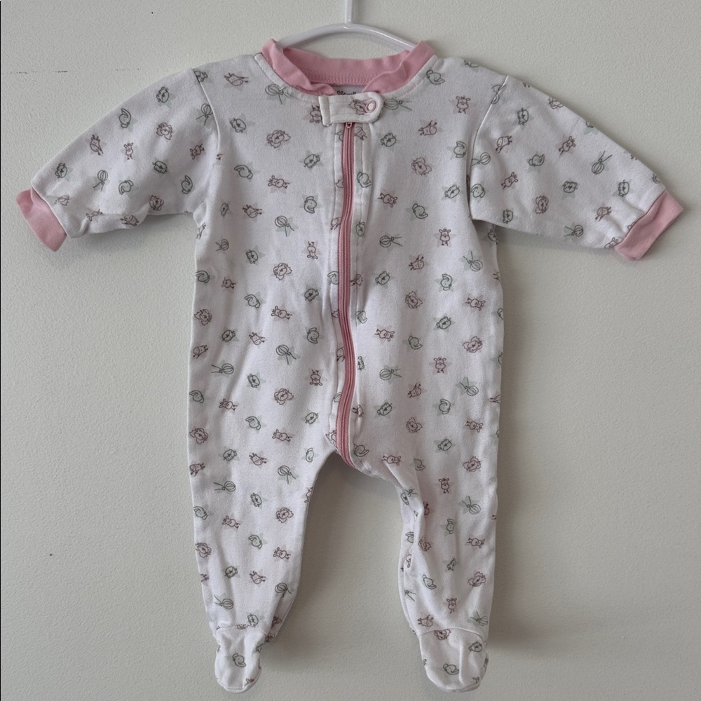 small wonders White Footed One-Piece with Pink Trim and Floral Motif